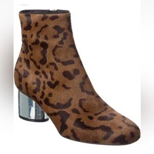 Salvatore Ferragamo 6.5 florrie Leopard Print Ankle Boots with Silver Heel